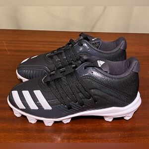 Adidas  Afterburner Kids Black and White Classic 3 Stripes Athletic Cleats 13K